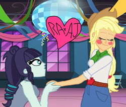 Size: 1000x849 | Tagged: safe, artist:bigpurplemuppet99, applejack, coloratura, equestria girls, blushing, female, lesbian, rarajack, shipping