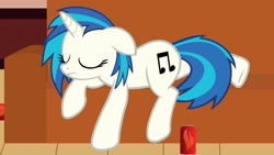 Size: 1920x1080 | Tagged: safe, artist:agrol, dj pon-3, vinyl scratch, pony, unicorn, sleeping, sofa, solo