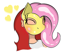 Size: 1334x1071 | Tagged: safe, artist:skyspeardraw, fluttershy, oc, oc:mia, human, female, happy, latex, mask, rubber