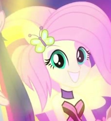 Size: 528x579 | Tagged: safe, screencap, fluttershy, equestria girls, cropped, ponied up, smiling, solo