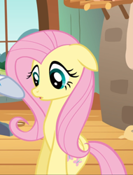 Size: 712x937 | Tagged: safe, screencap, fluttershy, pegasus, pony, hurricane fluttershy, bipedal, cropped, female, floppy ears, mare, offscreen character, open mouth, solo focus