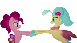 Size: 2731x1536 | Tagged: safe, edit, edited screencap, editor:lonely fanboy48, screencap, pinkie pie, princess skystar, seapony (g4), my little pony: the movie, background removed, cute, dancing, female, lesbian, one small thing, seaponified, seapony pinkie pie, seaquestria, shipping, shipping fuel, skypie, species swap