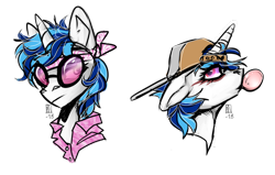 Size: 1024x653 | Tagged: safe, artist:pprinceran, artist:prince-ran, dj pon-3, vinyl scratch, pony, unicorn, bubblegum, female, food, gum, hat, mare, simple background, sunglasses, transparent background