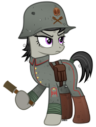 Size: 3000x4000 | Tagged: safe, artist:a4r91n, octavia melody, earth pony, pony, annoyed, bandage, boots, clothes, frown, german, grenade, hoof hold, kriegtavia, messy mane, military uniform, pants, shoes, simple background, stahlhelm, stielhandgranate, tail wrap, transparent background, uniform, vector, world war i