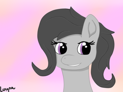 Size: 666x497 | Tagged: safe, artist:luyna, octavia melody, earth pony, pony, alternate hairstyle, happy, messy mane, pink background, simple background, smiling, solo