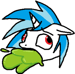 Size: 775x765 | Tagged: safe, artist:paintanon, dj pon-3, vinyl scratch, pony, unicorn, ms paint, simple background, solo, transparent background, vomit, vomiting, wrong eye color