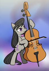 Size: 840x1200 | Tagged: safe, artist:galdyearth, octavia melody, earth pony, pony, bipedal, bow (instrument), cello, cello bow, female, hoof hold, mare, musical instrument, pixiv, solo