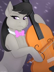 Size: 1280x1707 | Tagged: safe, artist:goldypirate, octavia melody, earth pony, pony, bipedal, bow (instrument), bowtie, cello, female, hoof hold, mare, musical instrument, solo