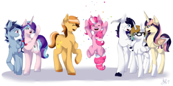 Size: 3000x1500 | Tagged: safe, artist:mah521, oc, oc only, oc:darkness soul, oc:diamond fire, oc:golden apple, oc:marina sea, oc:owl light, oc:sonic rainbow, oc:straw berry, alicorn, dracony, earth pony, hybrid, pegasus, pony, unicorn, female, interspecies offspring, male, mare, next generation, offspring, parent:applejack, parent:braeburn, parent:pinkie pie, parent:pokey pierce, parent:princess celestia, parent:rainbow dash, parent:rarity, parent:soarin', parent:spike, parent:starlight glimmer, parent:sunburst, parent:twilight sparkle, parent:unnamed oc, parents:braejack, parents:canon x oc, parents:pokeypie, parents:soarindash, parents:sparity, parents:twiburst, product of incest, simple background, white background