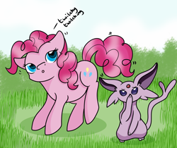 Size: 2500x2100 | Tagged: safe, artist:rainbowtashie, pinkie pie, earth pony, pony, boop, crossover, espeon, grass, pinkie sense, pokémon, self-boop