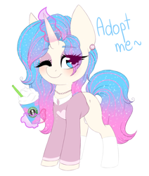 Size: 1230x1452 | Tagged: safe, artist:adostume, oc, oc only, food pony, original species, pony, unicorn, ear piercing, earring, female, food, jewelry, magic, mare, piercing, ponified, simple background, solo, starbucks, straw, telekinesis, unicorn frappuccino, white background