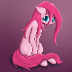 Size: 2048x2048 | Tagged: safe, artist:thefrrealdeal, pinkie pie, earth pony, pony, gradient background, missing cutie mark, pink, pinkamena diane pie, solo