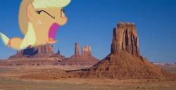 Size: 470x240 | Tagged: safe, applejack, earth pony, pony, aaaaaaahhhhh, big enough, eyes closed, female, mare, meme, open mouth, sky, solo, wat