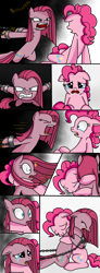 Size: 543x1471 | Tagged: safe, artist:9cynthia, artist:islamilenaria, pinkie pie, earth pony, pony, angry, chained, chains, comic, crying, duality, duo, hissing, hug, pinkamena diane pie, pinkiemena, self ponidox, shackles