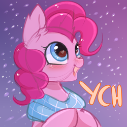 Size: 3000x3000 | Tagged: safe, artist:pesty_skillengton, pinkie pie, pony, clothes, commission, cute, heart eyes, scarf, snow, snowfall, solo, wingding eyes, ych example, your character here