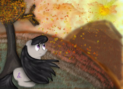 Size: 3468x2524 | Tagged: safe, artist:kierwiny, octavia melody, earth pony, pony, autumn, female, leaves, mare, scenery, solo, tree