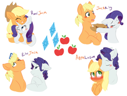 Size: 6000x4500 | Tagged: safe, artist:chub-wub, applejack, applejack (male), elusive, rarity, earth pony, pony, unicorn, absurd resolution, applelusive, applelusive (straight), cute, female, gay, half r63 shipping, jackabetes, lesbian, male, raribetes, rarijack, rarijack (straight), rule 63, rule63betes, shipping, simple background, stallion, straight, white background