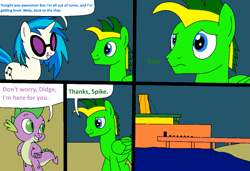 Size: 989x677 | Tagged: safe, artist:didgereethebrony, dj pon-3, spike, vinyl scratch, oc, oc:didgeree, dragon, pony, unicorn, comic:wreck of the renaissance, island, ship