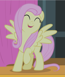 Size: 777x919 | Tagged: safe, screencap, fluttershy, pegasus, pony, filli vanilli, cropped, cute, eyes closed, female, happy, mare, open mouth, raised hoof, shyabetes, smiling, spread wings, wings