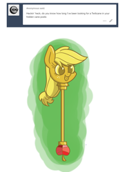 Size: 1300x1800 | Tagged: safe, artist:heir-of-rick, applejack, earth pony, pony, daily apple pony, ask, cane, freckles, hidden cane, meme, scepter, tumblr, twilight scepter, twilight scepter meme