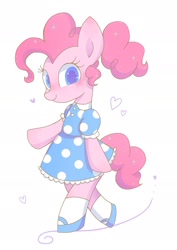 Size: 1363x1920 | Tagged: safe, artist:1drfl_world_end, pinkie pie, earth pony, pony, bipedal, clothes, dress, female, heart, mare, simple background, solo, white background