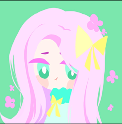 Size: 712x725 | Tagged: safe, artist:知更鸟苏西, fluttershy, human, bow, female, green background, humanized, simple background, solo