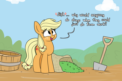 Size: 1800x1200 | Tagged: safe, artist:heir-of-rick, applejack, earth pony, pony, daily apple pony, cute, dialogue, female, freckles, hidden cane, jackabetes, king of the hill, mare, missing accessory, no iris, reference, shovel, solo