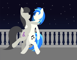 Size: 3000x2322 | Tagged: safe, alternate version, artist:alltimemine, dj pon-3, octavia melody, vinyl scratch, earth pony, pony, unicorn, bipedal, dancing, female, hooves, horn, lesbian, lineless, mare, night, night sky, scratchtavia, shipping, sky, stars, tango