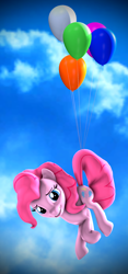 Size: 1014x2160 | Tagged: safe, artist:apexpredator923, pinkie pie, pony, 3d, balloon, floating, solo, then watch her balloons lift her up to the sky