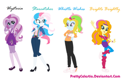 Size: 1180x752 | Tagged: safe, artist:prettycelestia, brights brightly, star catcher, whistle wishes, wysteria, equestria girls, g3, 80s hair, clothes, equestria girls-ified, g3 to equestria girls, generation leap, simple background, white background