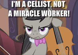 Size: 1319x934 | Tagged: safe, edit, edited screencap, screencap, octavia melody, earth pony, pony, slice of life (episode), caption, cello, cropped, cute, feminism, image macro, leonard mccoy, musical instrument, octavsass, solo, star trek, tavibetes, text