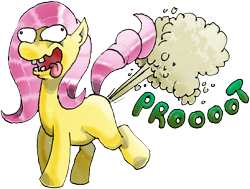 Size: 660x500 | Tagged: safe, artist:davide76, fluttershy, pegasus, pony, blank flank, derp, faic, fart, fart noise, female, raised leg, raised tail, solo, tail, tongue out, wat