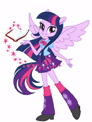 Size: 1536x2048 | Tagged: safe, artist:joshstacy, twilight sparkle, twilight sparkle (alicorn), alicorn, equestria girls, book, box art, magic, ponied up, simple background, smiling, smirk, solo, white background