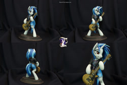 Size: 1095x730 | Tagged: safe, artist:shuxer59, dj pon-3, vinyl scratch, pony, unicorn, bipedal, denim shorts, female, figure, guitar, hoof hold, mare, missing accessory, sculpture, smiling, traditional art