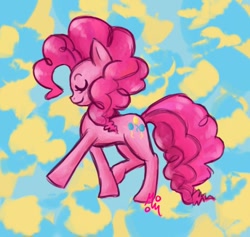 Size: 560x531 | Tagged: source needed, safe, artist:momothewise, pinkie pie, pony, eyes closed, profile, signature, solo