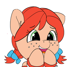 Size: 1280x1150 | Tagged: safe, artist:pabbley, pony, bust, laughing, open mouth, ponified, portrait, simple background, solo, wendy's, white background