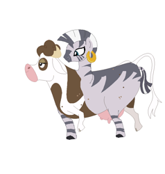 Size: 909x955 | Tagged: safe, artist:theunknowenone1, daisy jo, zecora, cow, zebra, breasts, conjoined, cowbra, female, fusion, jocora, moobra, multiple heads, simple background, two heads, udder, what has science done, white background, ze-bra buster, zebrow