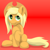 Size: 2400x2400 | Tagged: safe, artist:bluesparkks, applejack, earth pony, pony, high res, red background, simple background, sitting, solo