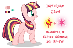 Size: 3000x2000 | Tagged: safe, artist:sci-set-lover, oc, oc only, oc:daydream glow, pony, unicorn, equestria girls, equestria girls ponified, female, magical lesbian spawn, mare, next generation, offspring, parent:sci-twi, parent:sunset shimmer, parent:twilight sparkle, parents:scitwishimmer, parents:sunsetsparkle, ponified, simple background, solo, white background