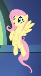 Size: 484x889 | Tagged: safe, screencap, fluttershy, pegasus, pony, castle sweet castle, cropped, cute, female, flying, mare, open mouth, shyabetes, smiling, solo, spread wings, wings