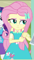 Size: 480x853 | Tagged: safe, screencap, fluttershy, rarity, better together, equestria girls, schedule swap, cropped, geode of fauna, magical geodes, tugging