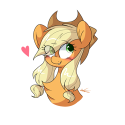 Size: 1500x1500 | Tagged: safe, artist:dddreamdraw, applejack, earth pony, pony, blushing, bust, chest fluff, cute, eye clipping through hair, female, heart, jackabetes, signature, simple background, solo, white background