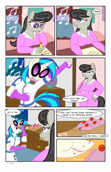 Size: 1867x2885 | Tagged: safe, artist:necrofeline, dj pon-3, octavia melody, vinyl scratch, anthro, comic:the booty trap 2, series:the booty trap, breasts, butt expansion, comic, female, growth