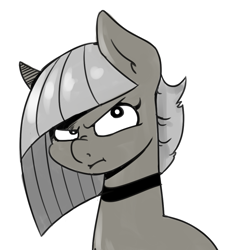 Size: 1005x1097 | Tagged: safe, artist:alvh-omega, limestone pie, earth pony, pony, choker, scrunchy face, simple background, solo, unamused, white background