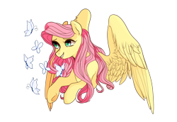 Size: 1280x880 | Tagged: safe, artist:catzino, fluttershy, butterfly, pegasus, pony, bust, colored pupils, cute, heart eyes, shyabetes, simple background, solo, transparent background, wing fluff, wingding eyes