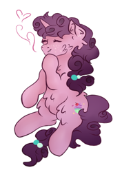 Size: 1024x1448 | Tagged: safe, artist:bewarethemusicman, sugar belle, pony, unicorn, eyes closed, female, fluffy, freckles, mare, simple background, solo, white background