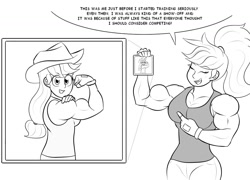 Size: 1281x921 | Tagged: safe, artist:matchstickman, part of a series, part of a set, applejack, human, applejacked, applerack, before and after, biceps, breasts, flexing, humanized, muscles