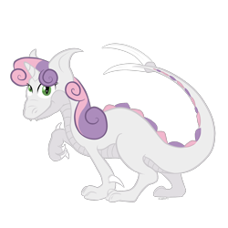 Size: 2000x2000 | Tagged: safe, artist:colgatefim, sweetie belle, dragon, dragoness, dragonified, female, high res, raised claw, simple background, solo, species swap, sweetie dragon, transparent background