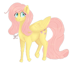 Size: 1923x1674 | Tagged: safe, artist:jovialfire, fluttershy, pegasus, pony, female, folded wings, looking away, looking up, mare, simple background, smiling, solo, standing, three quarter view, transparent background, wings