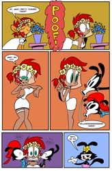 Size: 1280x1948 | Tagged: safe, artist:joeywaggoner, oc, oc:tick tack, oc:tick tock, human, animaniacs, crossover, dot warner, humanized, kiss on the cheek, kiss sandwich, kissing, poison joke, rule 63, wakko warner, yakko warner